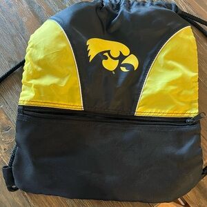 Black & Yellow Drawstring Gym Bag with Iowa Hawkeye Logo